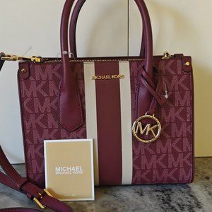 NWT Michael Kors Center Stripe Maple Small Satchel / Crossbody Bag